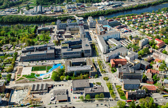 Flyfoto av St. Olavs Hospital i Trondheim
