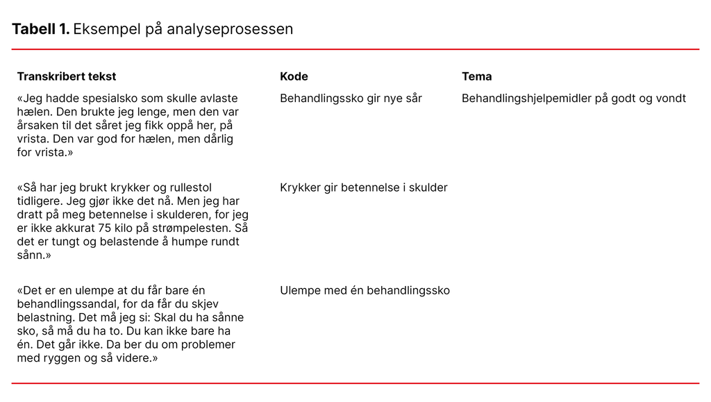 Tabell 1. Eksempel på analyseprosessen