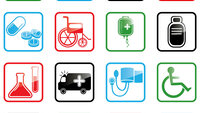 Illustrasjon av ulike ikoner knyttet til helsevesenet