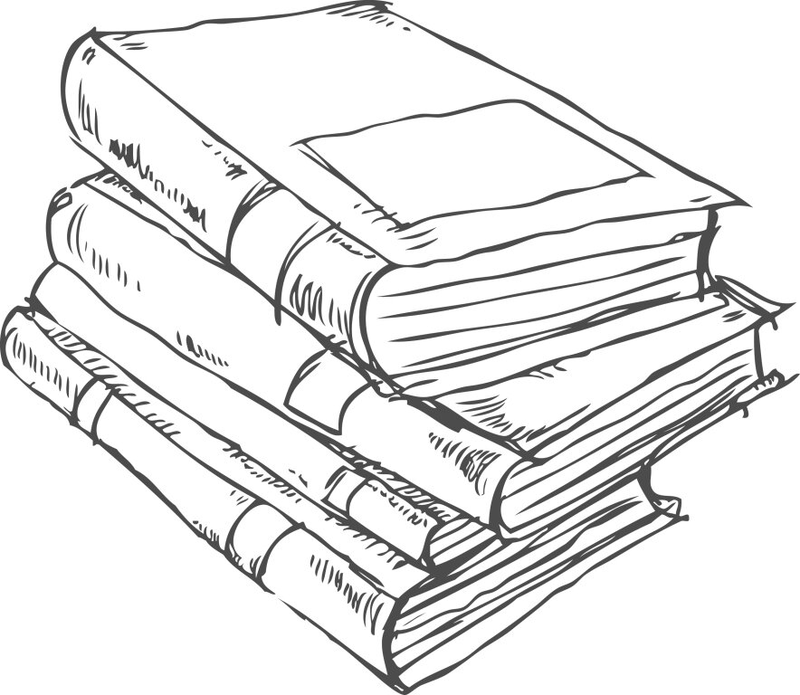 Bildet viser en tegning av bøker