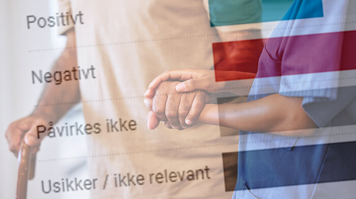 Bildet viser sykepleier som geleider eldre pasient