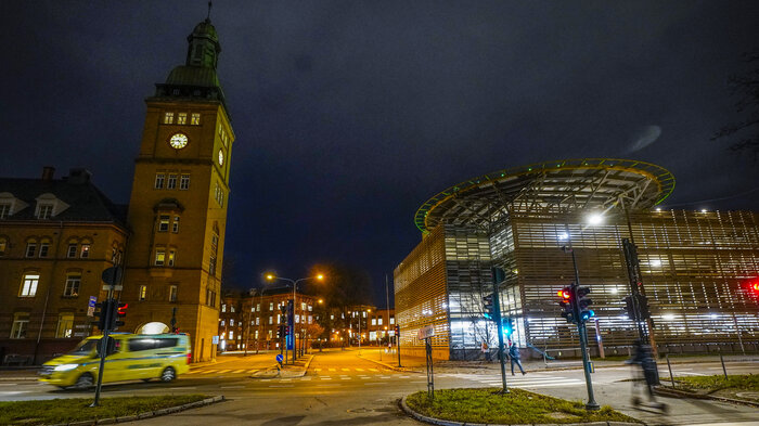 Oslo universitetssykehus om natten Bildet viser Oslo universitetssykehus om natten