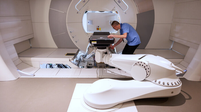 Bildet viser et av de tre nye protonstråleterapiromet på Radiumhospitalet.