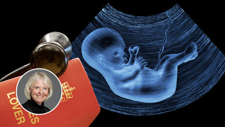 Bildet viser Norges lover, en hammer og et ultralydbilde av et foster.
