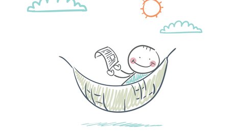 Bildet viser en tegning av et strekmenneske som slapper av i en hammock.