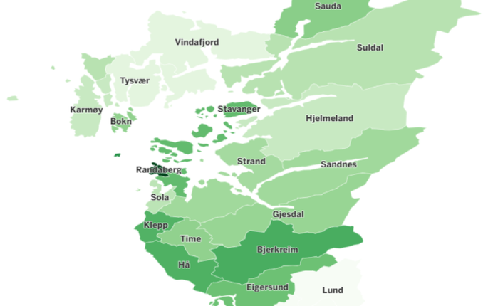 bilde av rogaland med de ulike lønnsforskjellen i farger