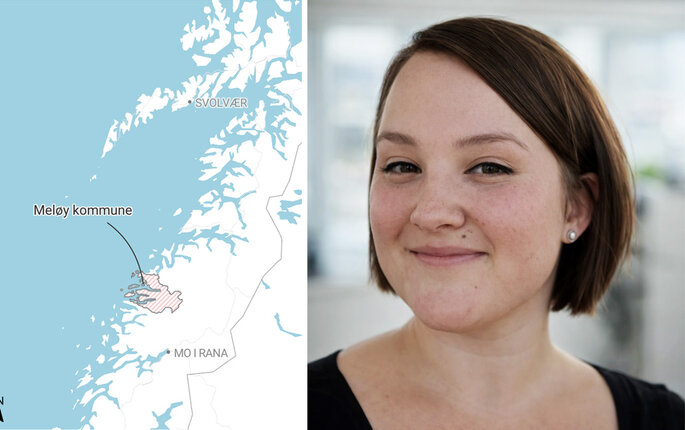 Bildet viser kart over Meløy Kommune og kommunalsjef for helse Hanne Lore Rosting Sagen Bildet viser kart over Meløy Kommune og kommunalsjef for helse Hanne Lore Rosting Sagen