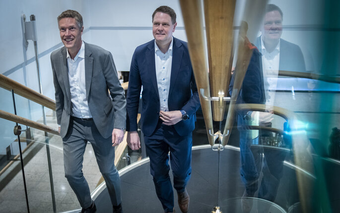 Leder i Fellesforbundet, Christian Justnes og leder i Norsk Industri, Harald Solberg 