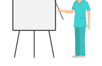 Illustrasjonen viser en sykepleier som underviser.
