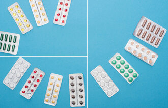 Bildet viser en collage av pakninger med forskjellige legemidler