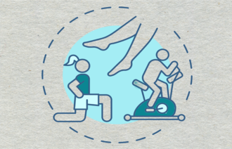 Illustrasjonen er tre tegninger av personer som driver med forskjellige former for fysisk aktivitet 