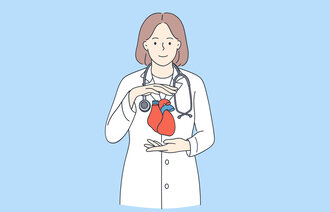 Illustrasjonen viser en helsearbeider som holder et hjerte.