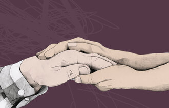 Illustrasjonen viser to hender som holder i hverandre.