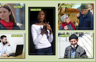 Bildet viser en montasje med flere fiktive personer: personaer