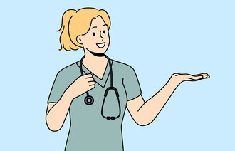 Illustrasjonen viser en kvinnelig helsearbeider.