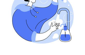Illustrasjonen viser en kvinne som vasker hender.