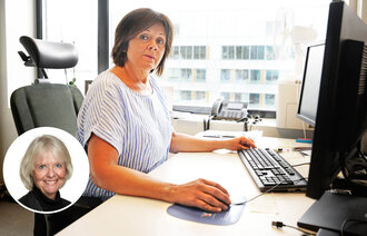 Bildet viser Helse Nord-leder Marit Lind med et innfeltbilde av Sykepleiens redaktør Anne Hafstad