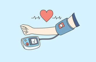 Illustrasjonen viser måling av blodtrykk og puls.