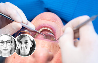 Bildet viser en som får tannpleie