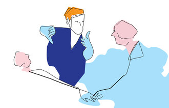 Illustrasjonen viser en pasient som ligger i sengen. Over står en sykepleier og en pårørende