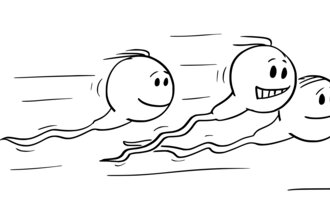 Bildet viser sædceller som svømmer etter eggcelle.