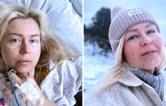 Ett bilde viser Ina Giske på sykehuset. Et annet bilde viser Ina ute i naturen.