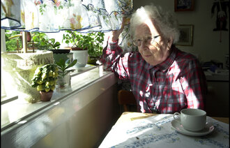 Illustrasjonsfoto: Eldre dame ser ut av vinduet.