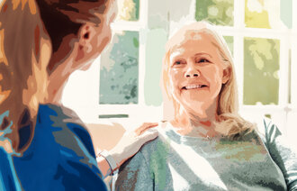 Bildet viser en helsesykepleier som anerkjenner en annen helsesykepleier