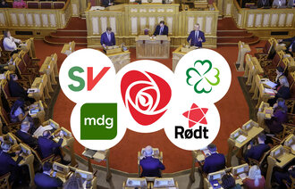 Illustrasjonsbilde med partilogoer