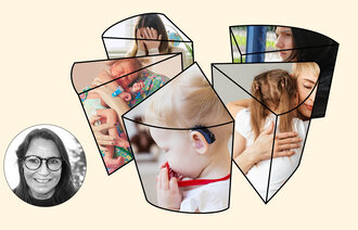 Bildet viser et kakediagram med bilder av ulike pasientgrupper