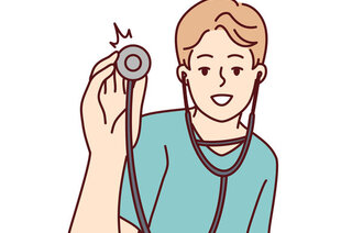 Illustrasjonen viser en mann med stetoskop.