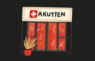 Illustrasjonen viser inngangen til et akuttrom.