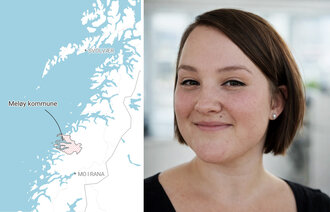 Bildet viser kart over Meløy Kommune og kommunalsjef for helse Hanne Lore Rosting Sagen