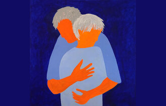 Bildet viser et maleri av en mann som holder rundt en kvinne