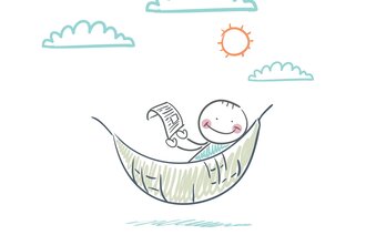 Bildet viser en tegning av et strekmenneske som slapper av i en hammock.