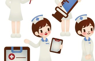 Illustrasjoner av sykepleier i forskjellige positurer