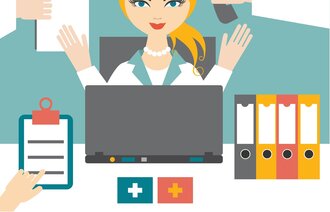 Illustrasjon av sykepleier som multitasker