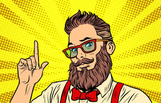 Bildet viser en hipster med bart og skjegg i tegneseriestil