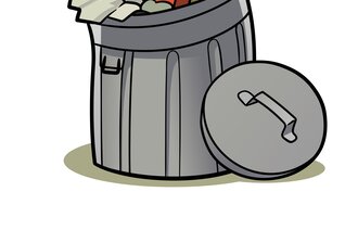 Illustrasjon av en full søppelkasse
