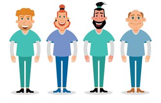 Fire tegninger av forskjellige typer sykepleiere