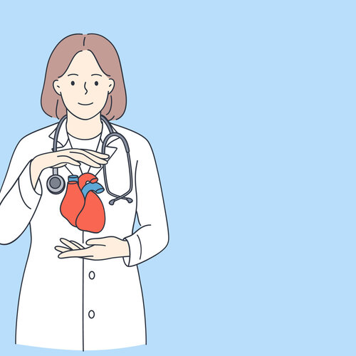 Illustrasjonen viser en helsearbeider som holder et hjerte.