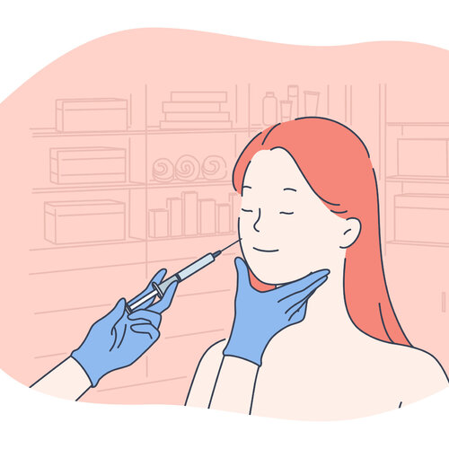 Bildet viser en kvinne som får en injeksjon i ansiktet.