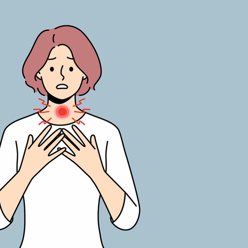Illustrasjonen viser en kvinne med problemer med skjoldkjertel.