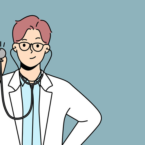 Illustrasjonen viser en helsearbeider med stetoskop.