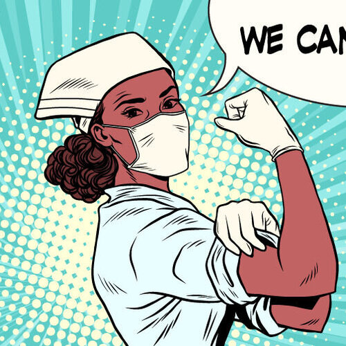 Bildet viser en sykepleier i tegneserie-stil.