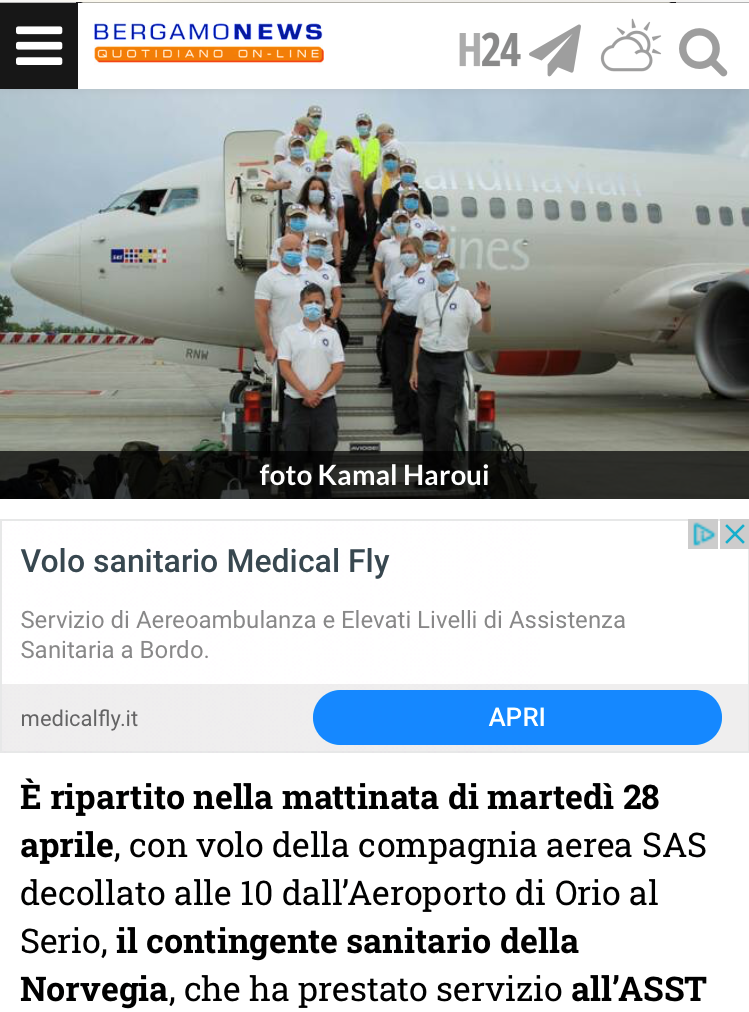 Bildet viser en skjermdump fra en italiensk nettavis.