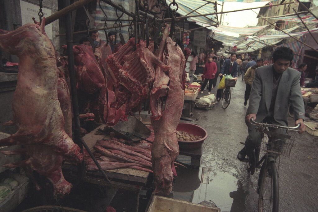 Bildet er fra våtmarkedet i Wuhan, tatt i april 2020