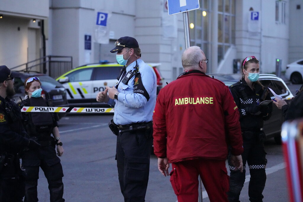 Bildet viser politi og ambulanse som har rykket ut til et skadested.