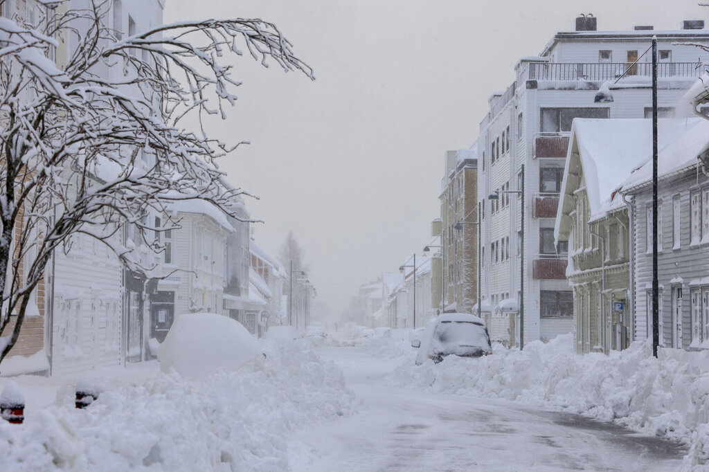 Bildet viser snøkaos i Kristansand