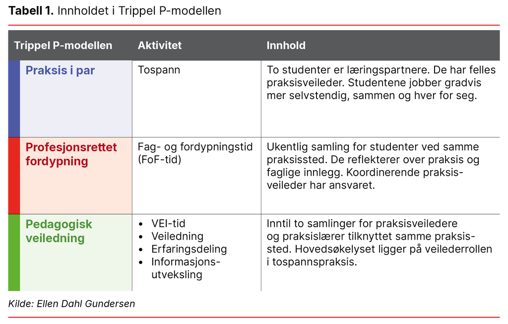 Tabell 1. Innholdet i Trippel P-modellen